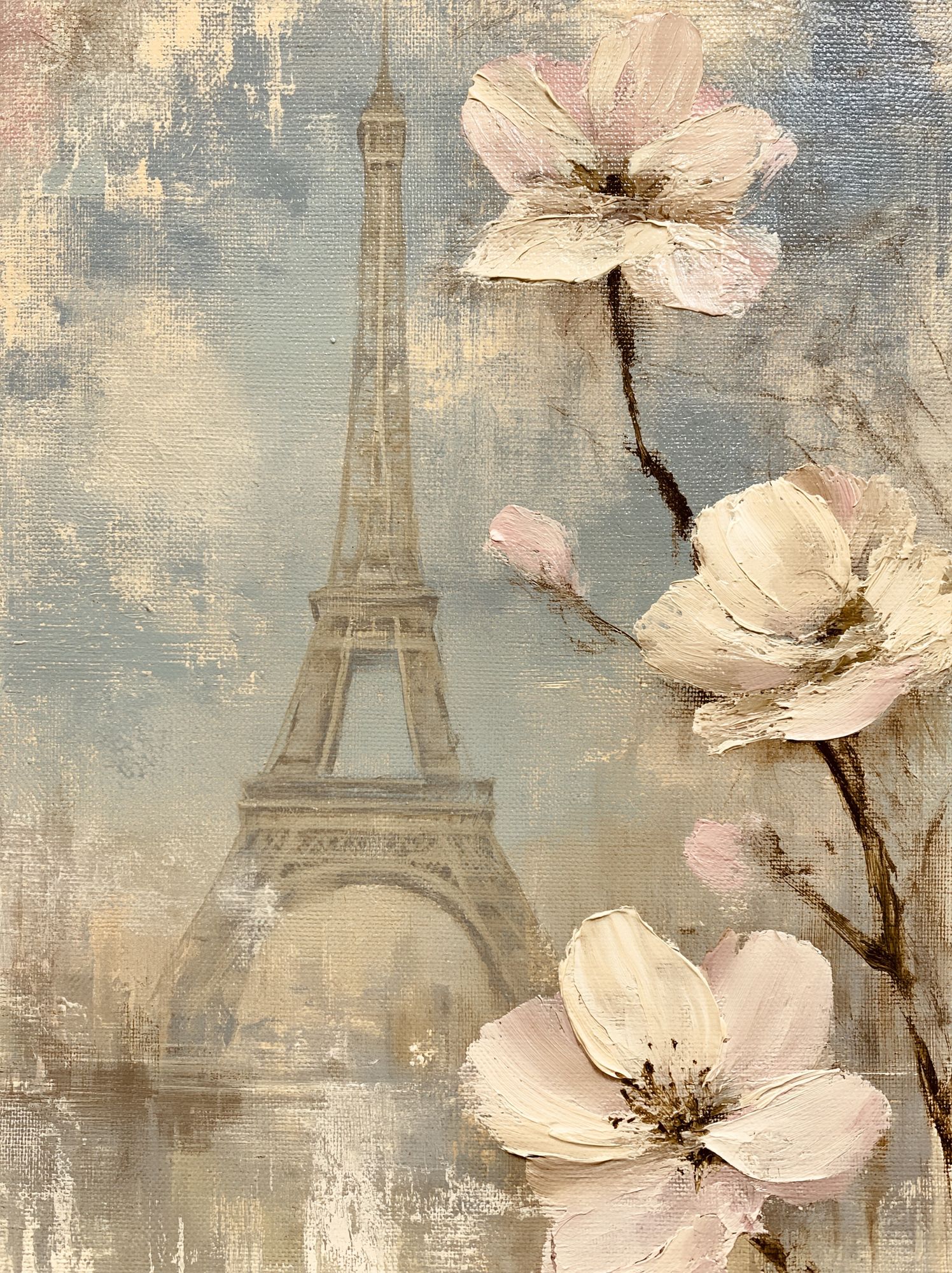 Eiffel Blossom Vintage Print. poster detail