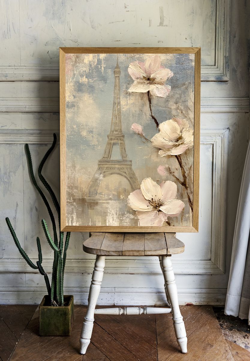 Eiffel Blossom Vintage Print. room preview