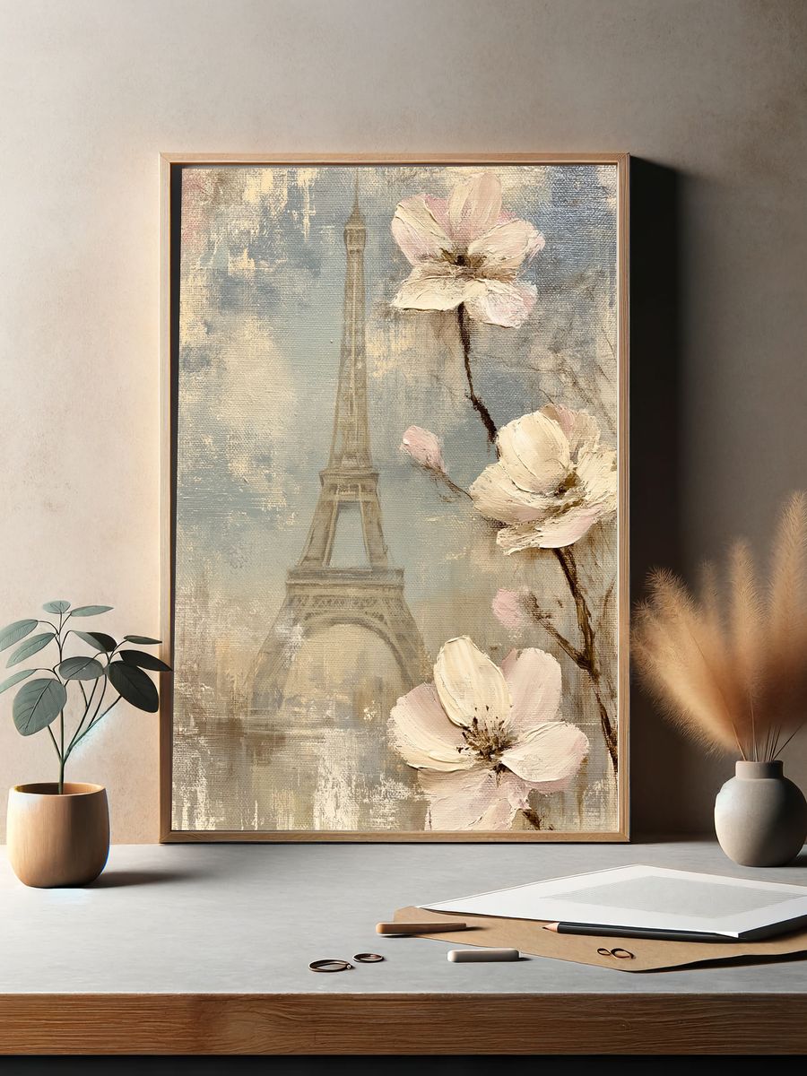 Eiffel Blossom Vintage Print. — room view 2