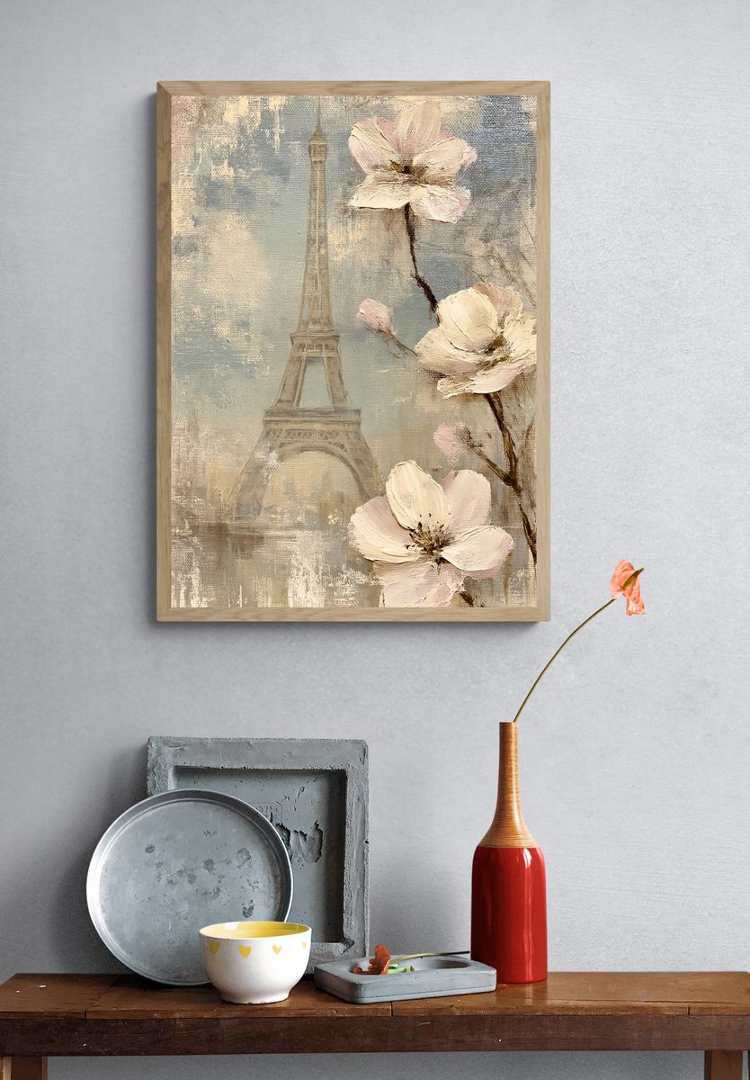 Eiffel Blossom Vintage Print. — room view 3
