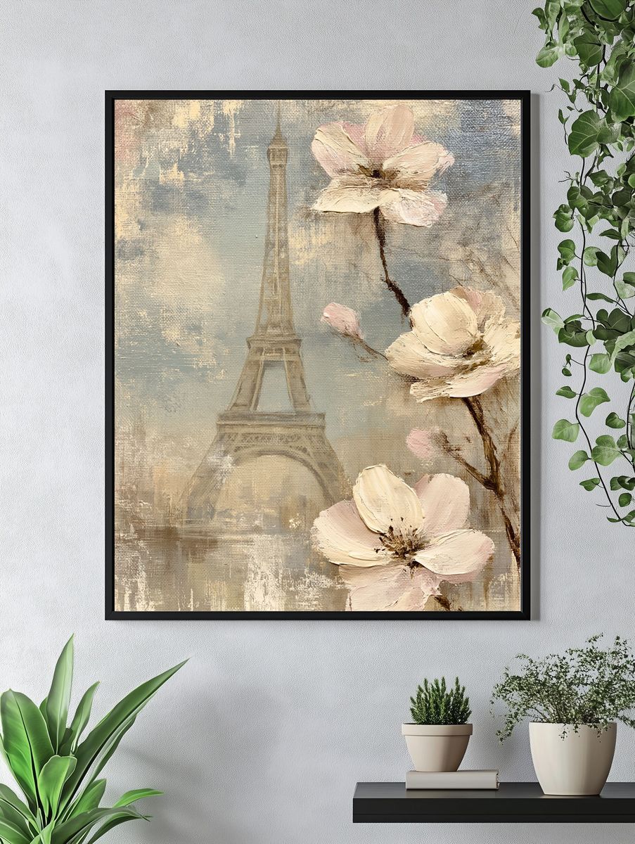 Eiffel Blossom Vintage Print. — room view 4