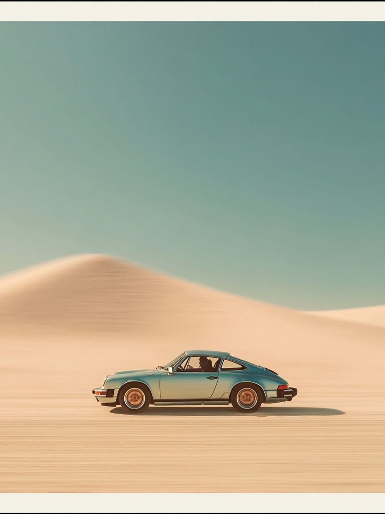 Desert Porsche 911 Retro Print. poster detail