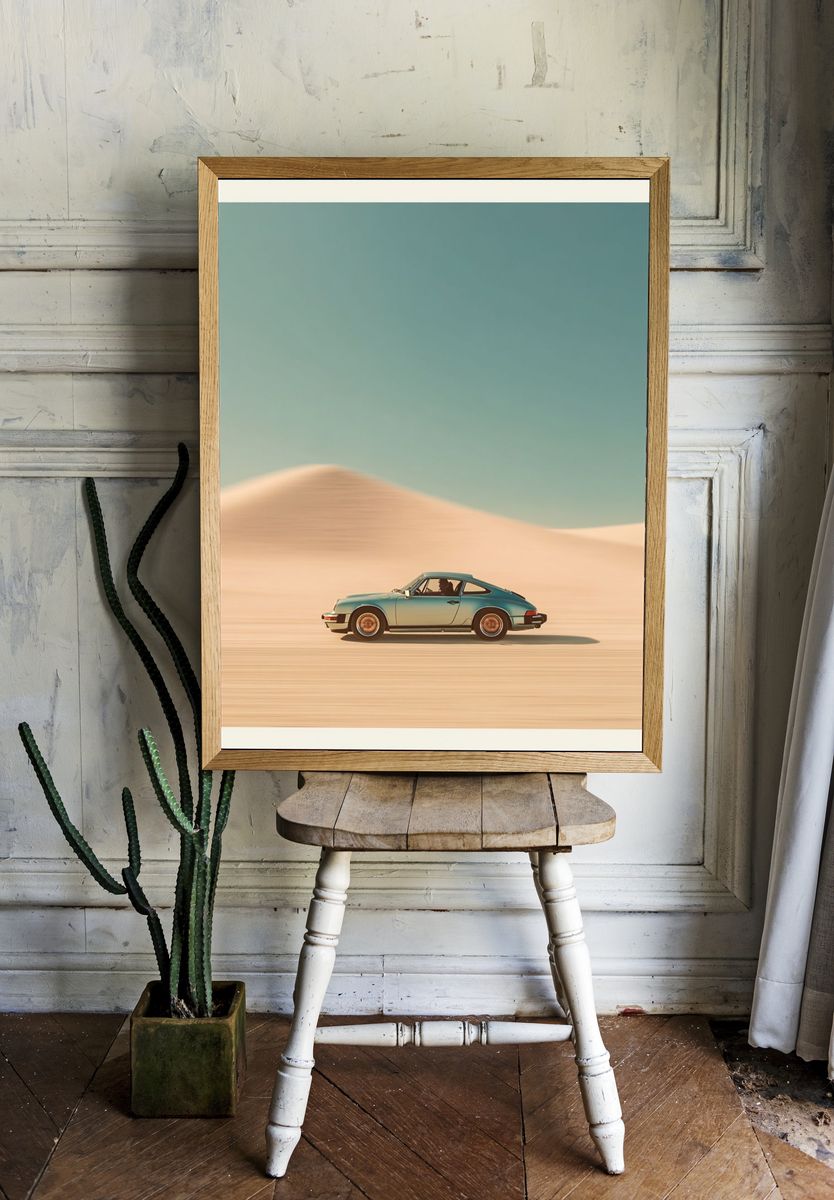 Desert Porsche 911 Retro Print room preview