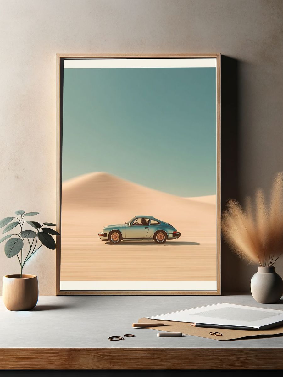 Desert Porsche 911 Retro Print. — room view 2