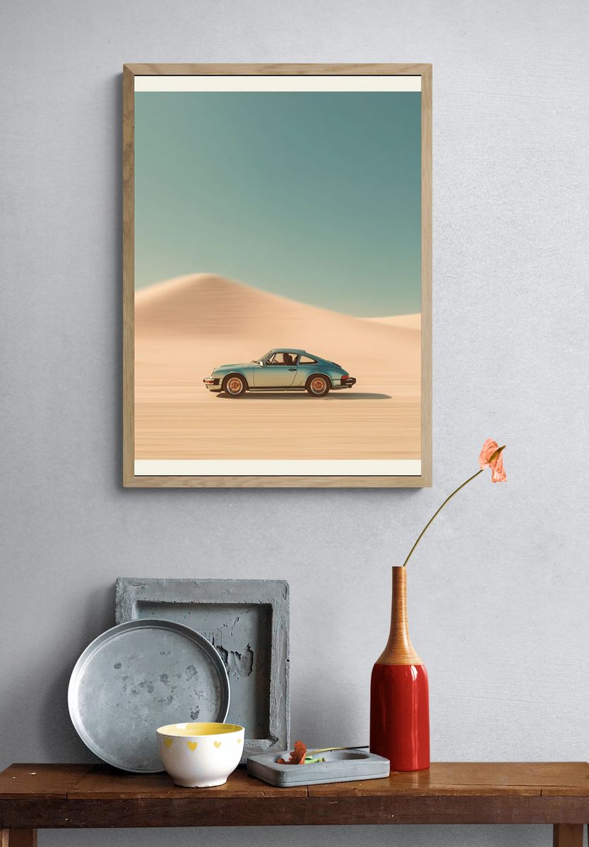Desert Porsche 911 Retro Print. — room view 3