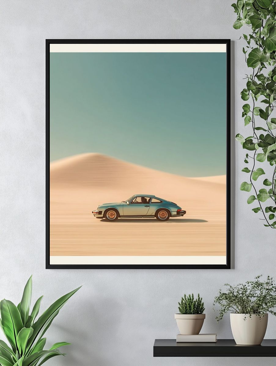 Desert Porsche 911 Retro Print. — room view 4
