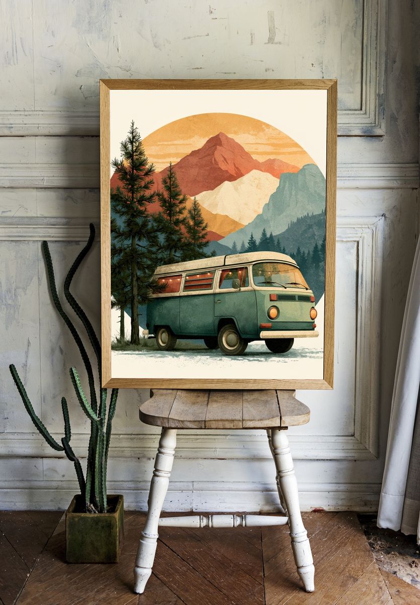 Vintage Camper Mountain Print. room preview