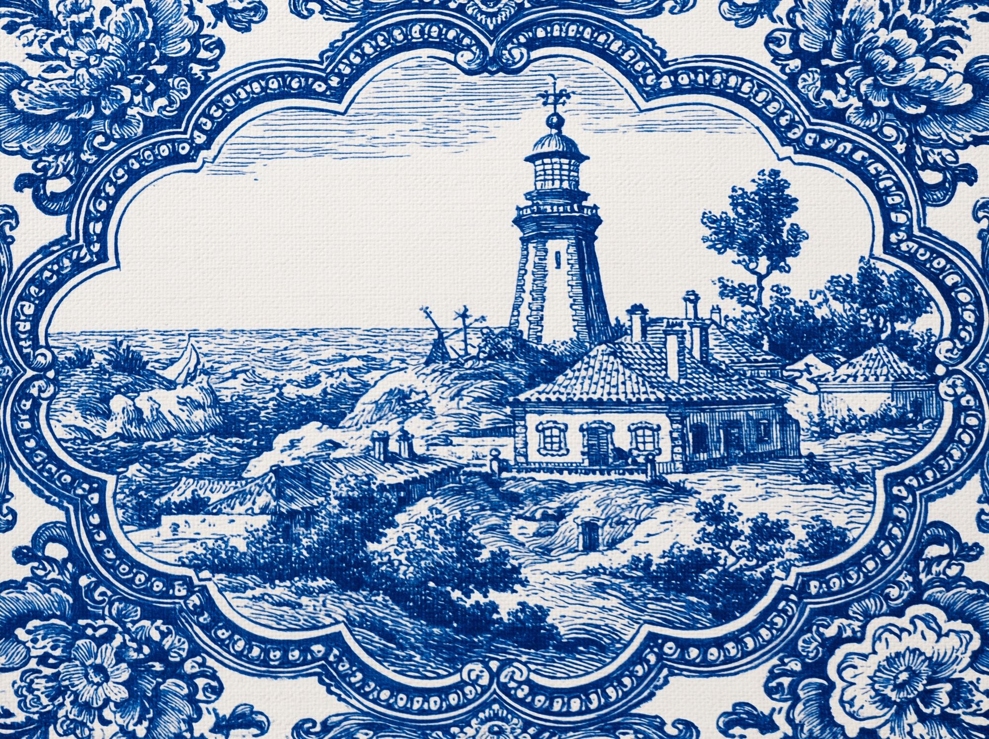 Lighthouse Coastal Toile Print. poster detail