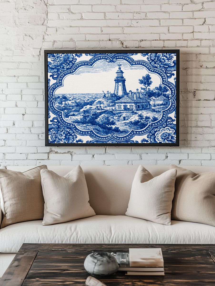 Lighthouse Coastal Toile Print. — room view 1
