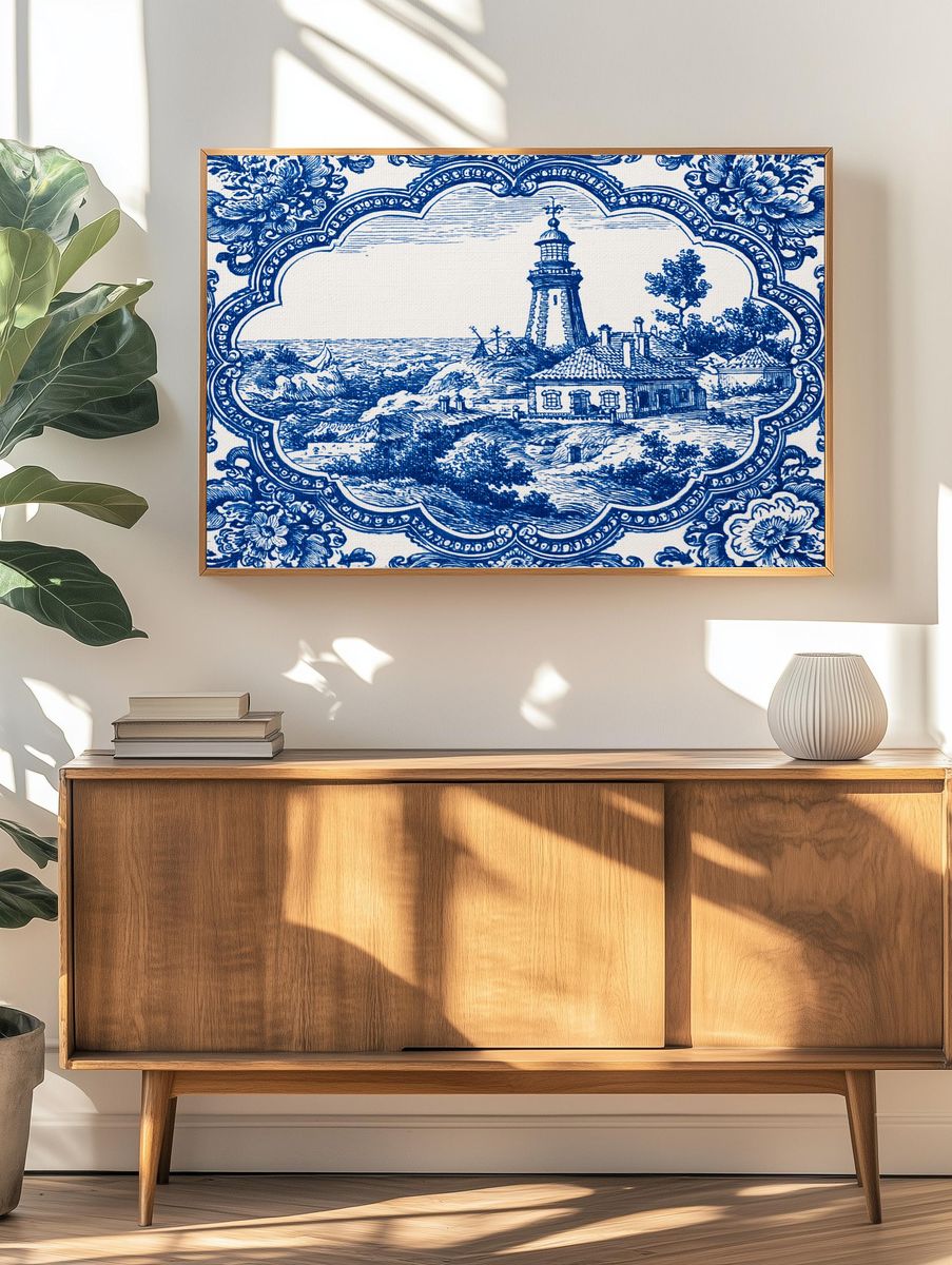 Lighthouse Coastal Toile Print. — room view 3