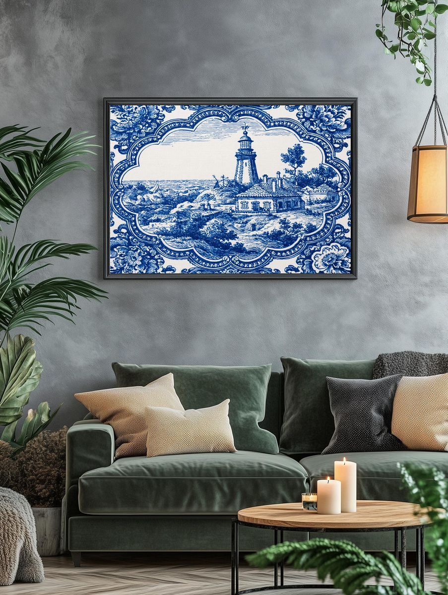Lighthouse Coastal Toile Print. — room view 4