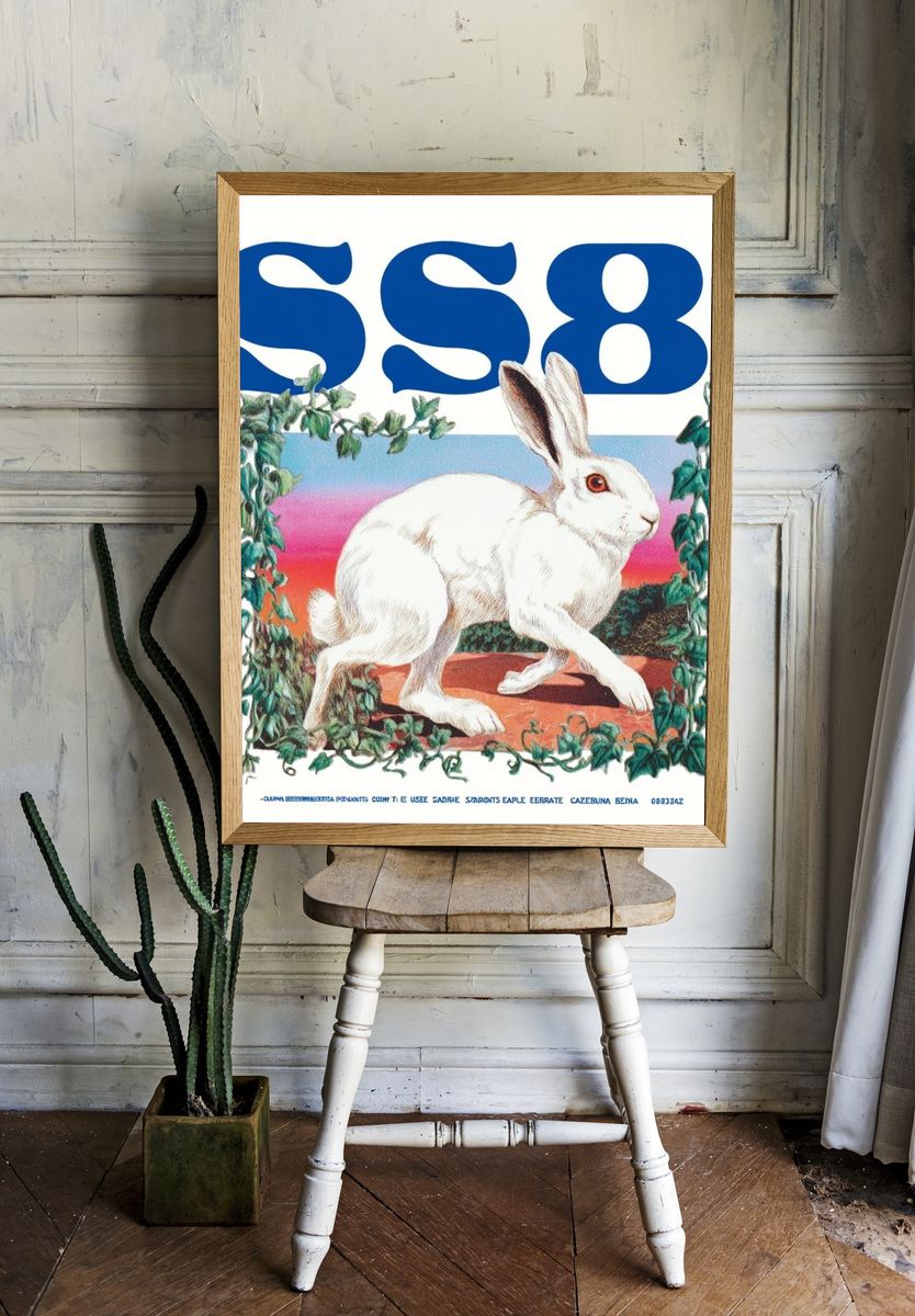White Rabbit Retro Poster. — room view 1