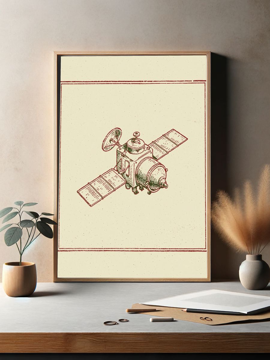 Vintage Satellite Sketch Poster. — room view 2