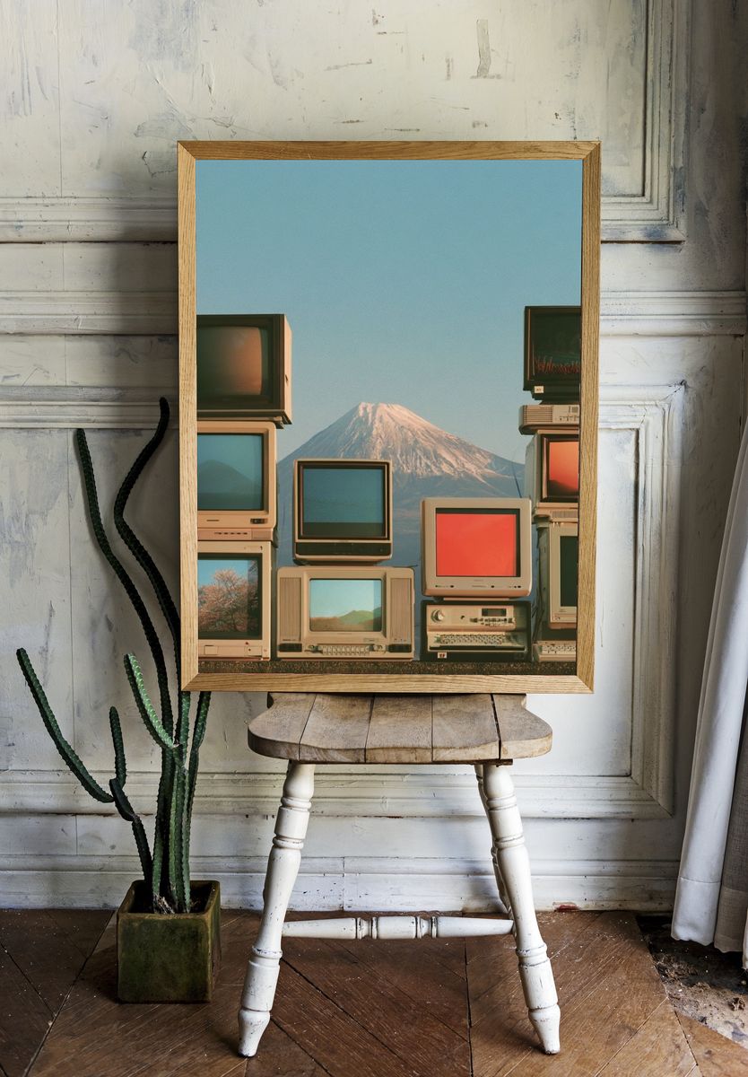 Retro CRT Mountain Stack Poster. room preview