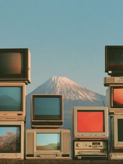 Retro CRT Mountain Stack Poster.