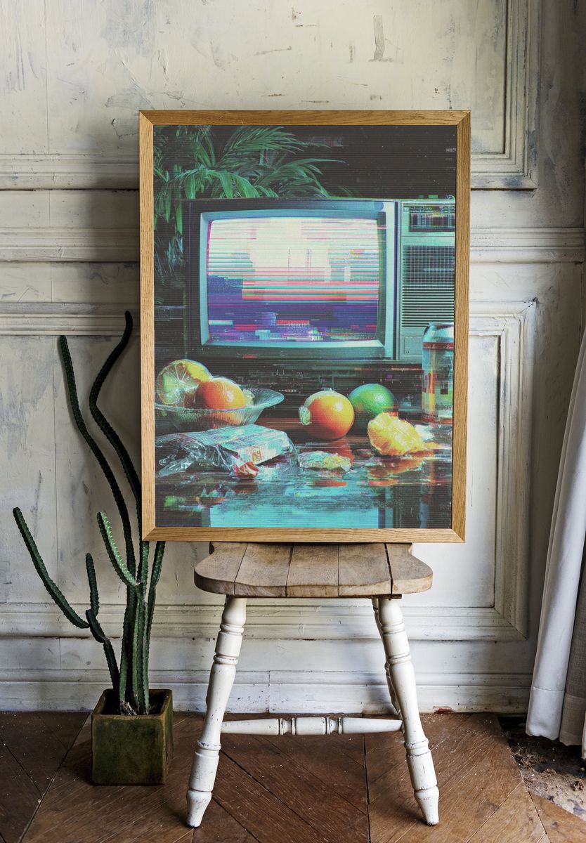 Vaporwave TV Still Life Poster. — room view 1