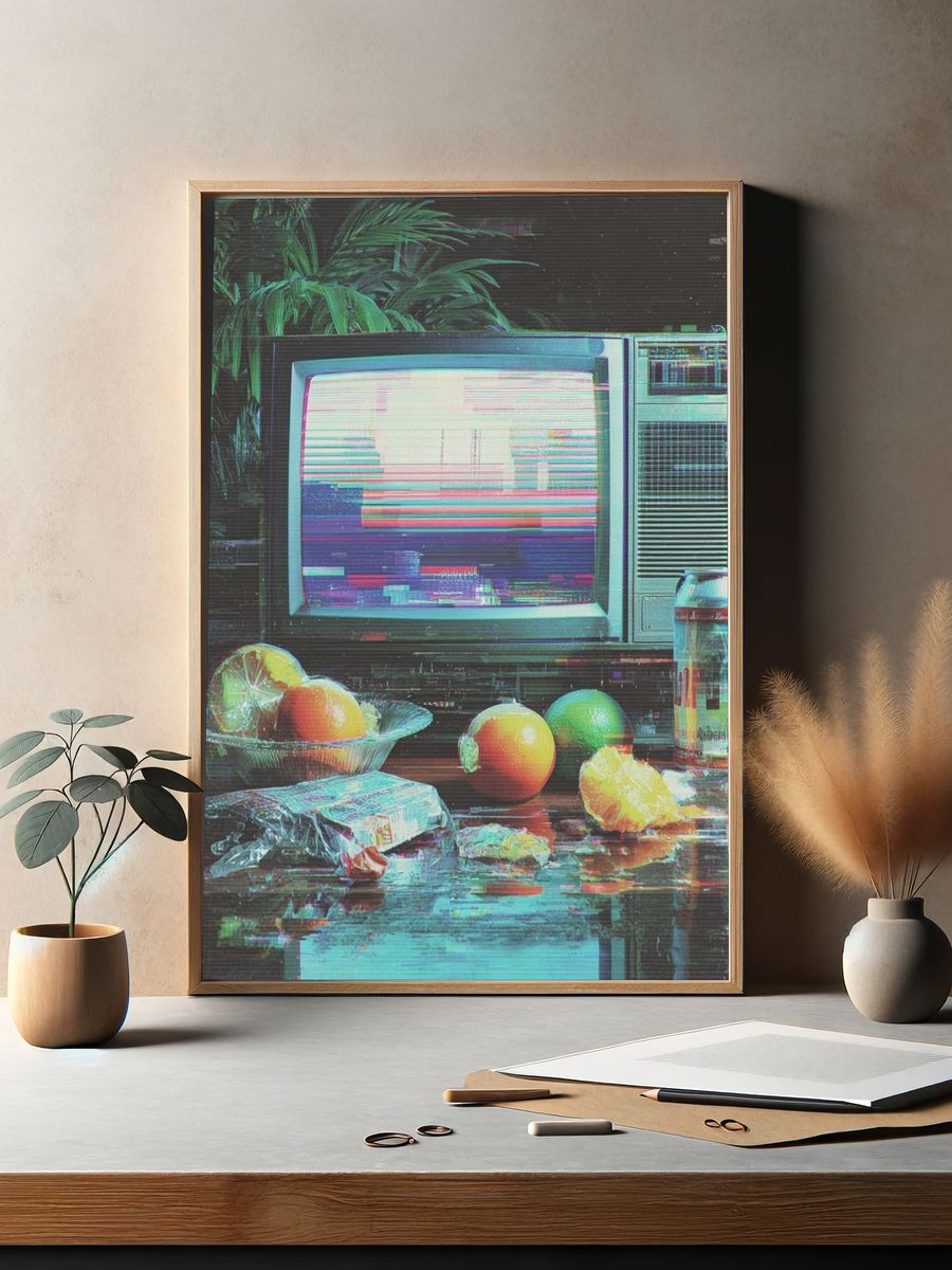 Vaporwave TV Still Life Poster. — room view 2