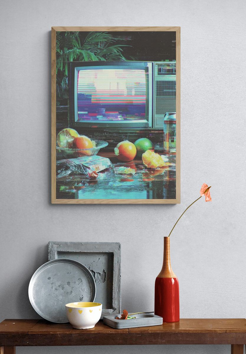 Vaporwave TV Still Life Poster. — room view 3