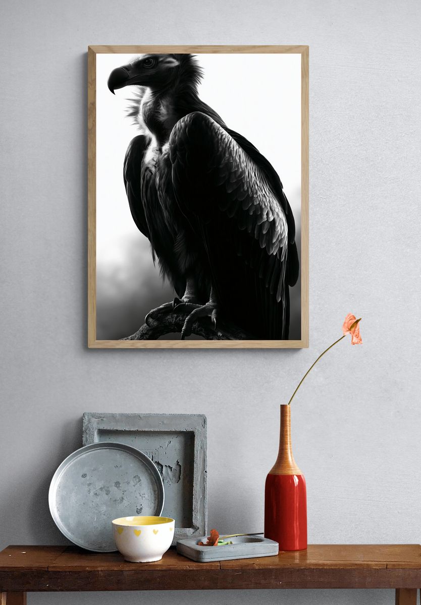 Vulture Portrait Black-White Print. — room view 3