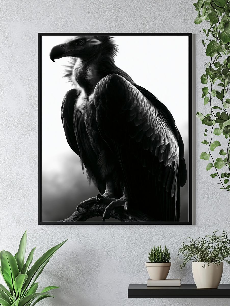 Vulture Portrait Black-White Print. — room view 4
