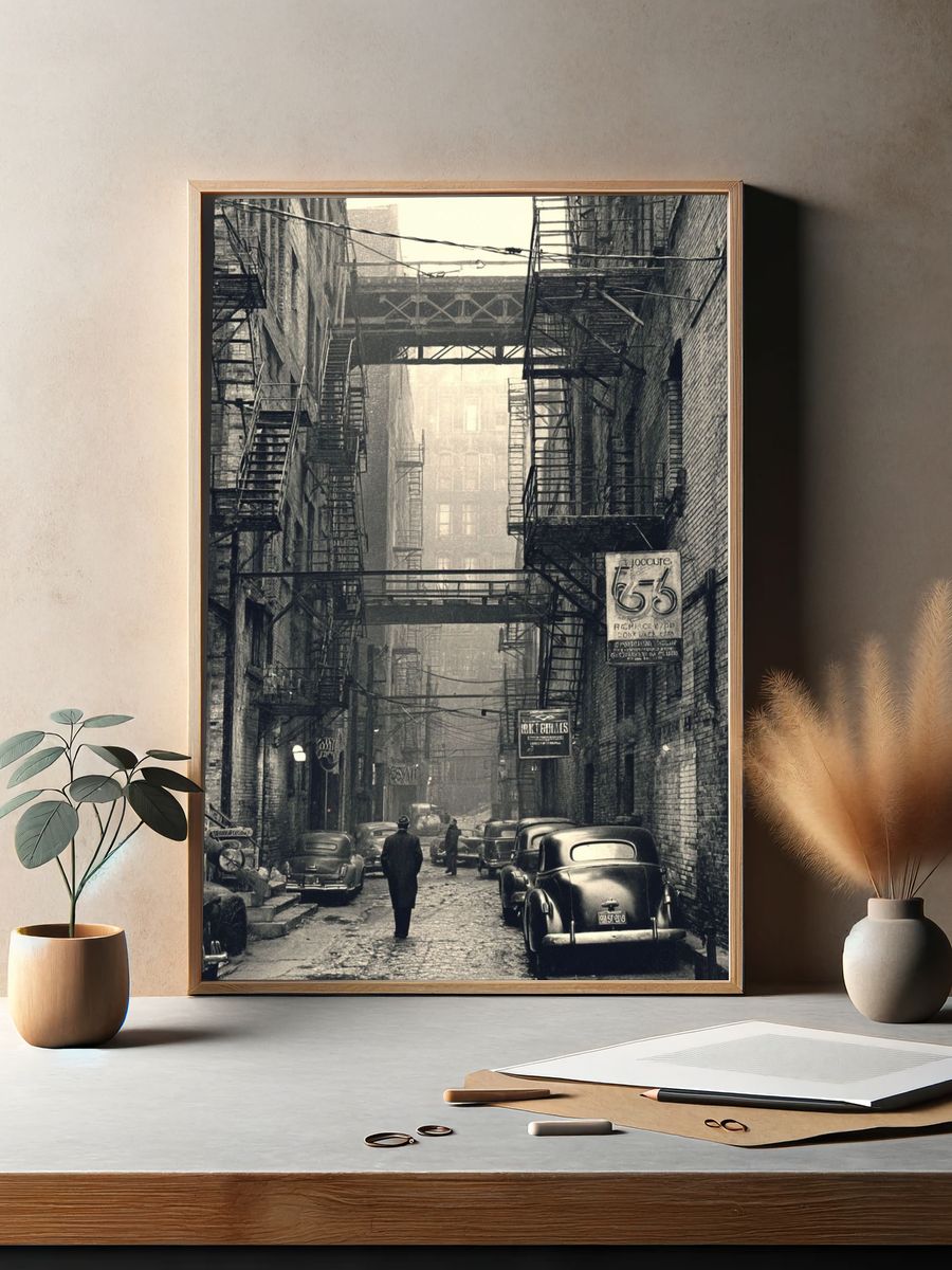 Vintage Urban Alley — Black-White Print. — room view 2