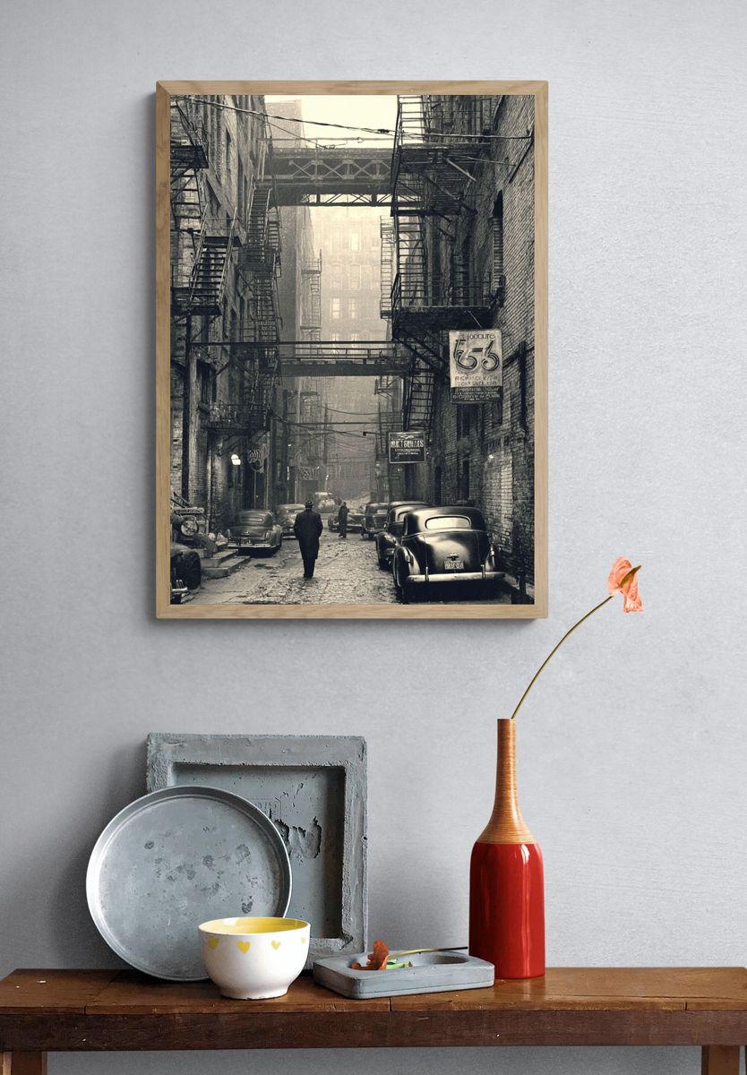 Vintage Urban Alley — Black-White Print. — room view 3