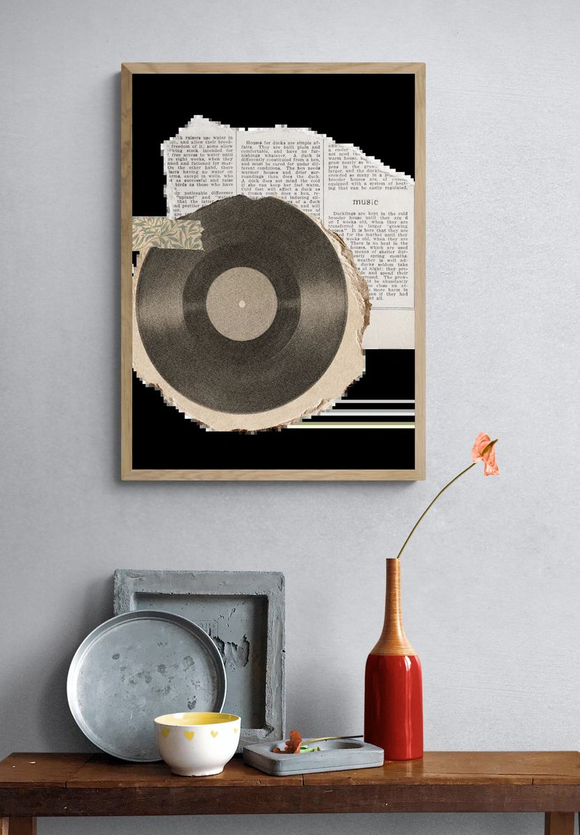 Vintage Vinyl Record Collage Poster. — room view 3