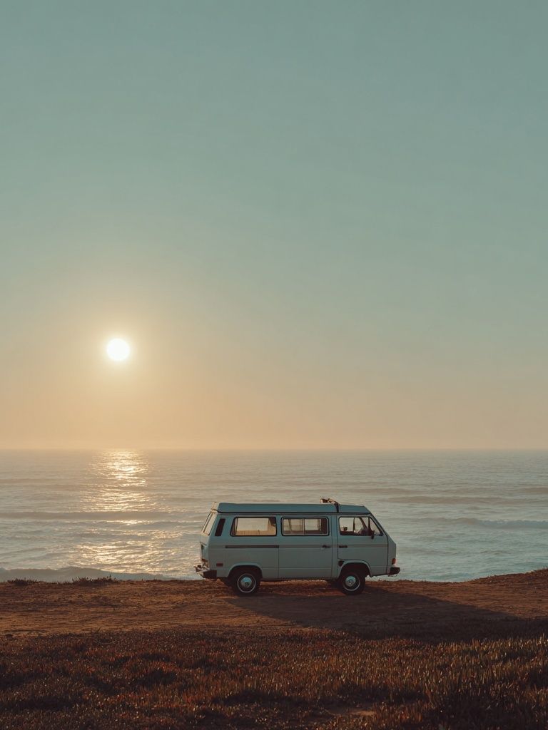 Vintage Van at Sunset — Photography Print. poster detail