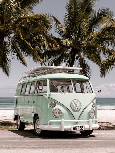 Mint VW Camper Van Beach Poster.