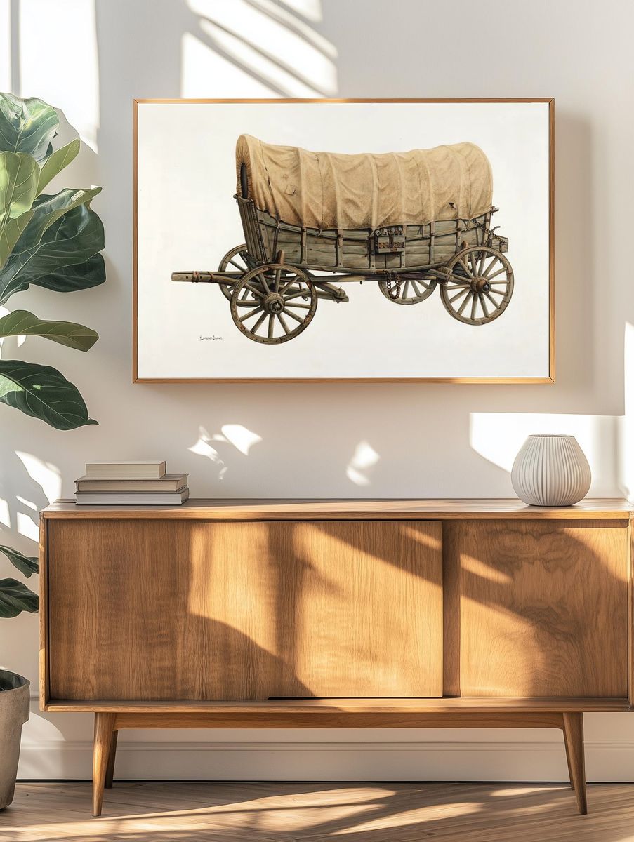 Vintage Covered Wagon — Fine Art Print. — room view 3