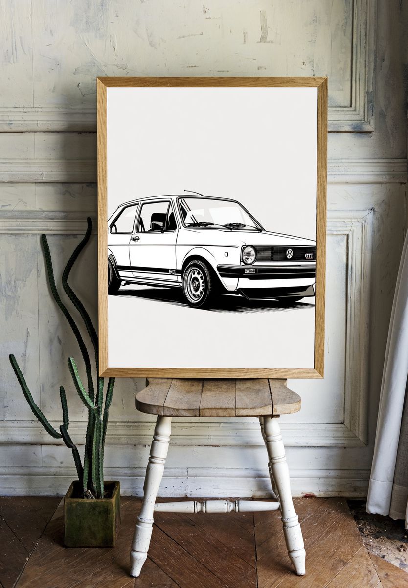 VW Golf GTI Line Art Poster. — room view 1