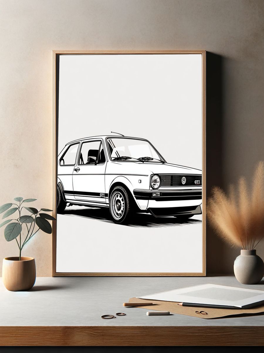 VW Golf GTI Line Art Poster. — room view 2