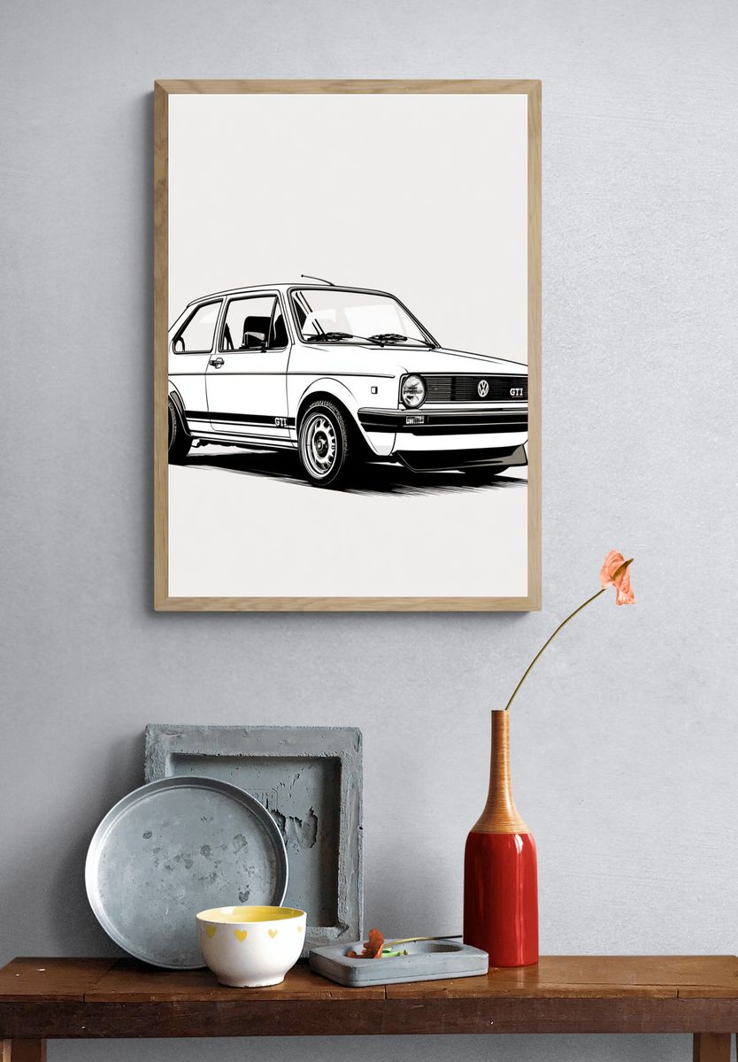VW Golf GTI Line Art Poster. — room view 3