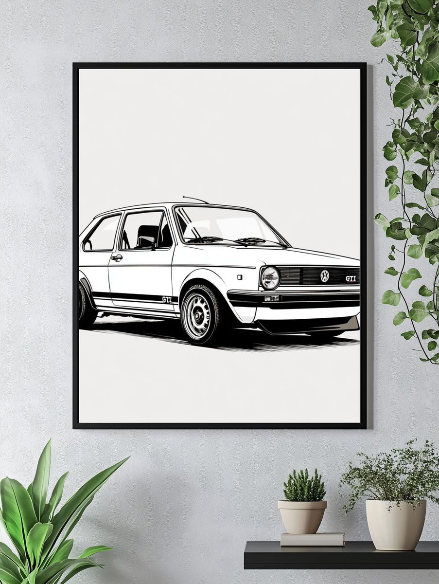 VW Golf GTI Line Art Poster. — room view 4