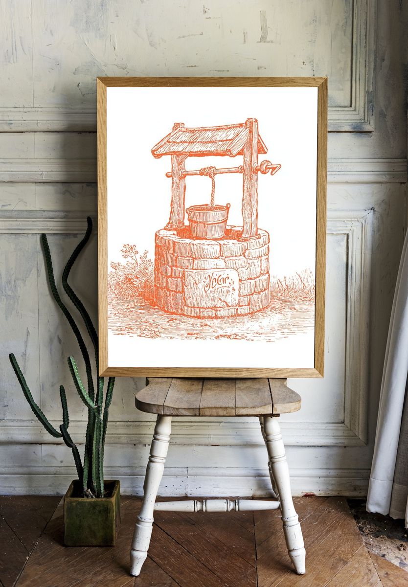 Vintage Well Illustration Poster. — room view 1