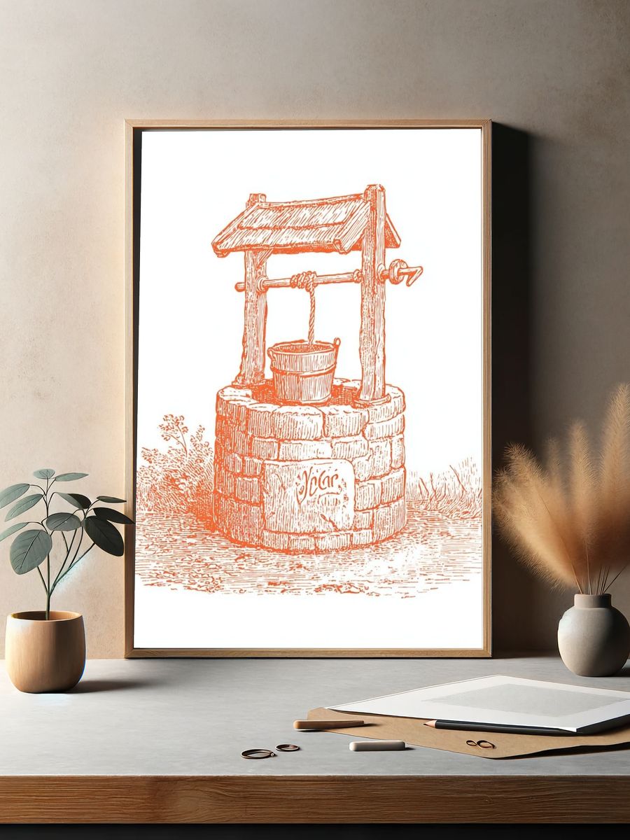 Vintage Well Illustration Poster. — room view 2