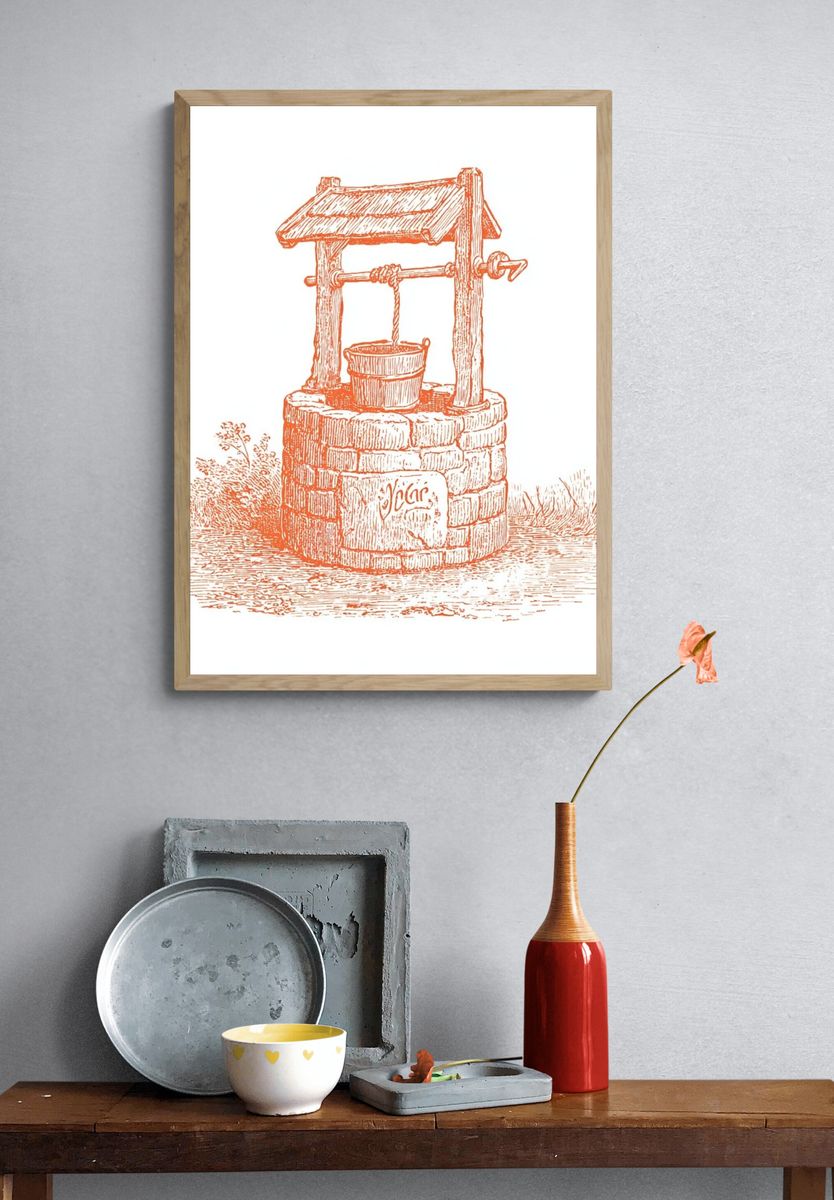Vintage Well Illustration Poster. — room view 3