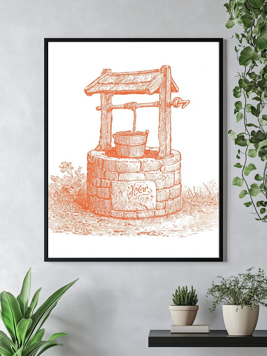 Vintage Well Illustration Poster. — room view 4