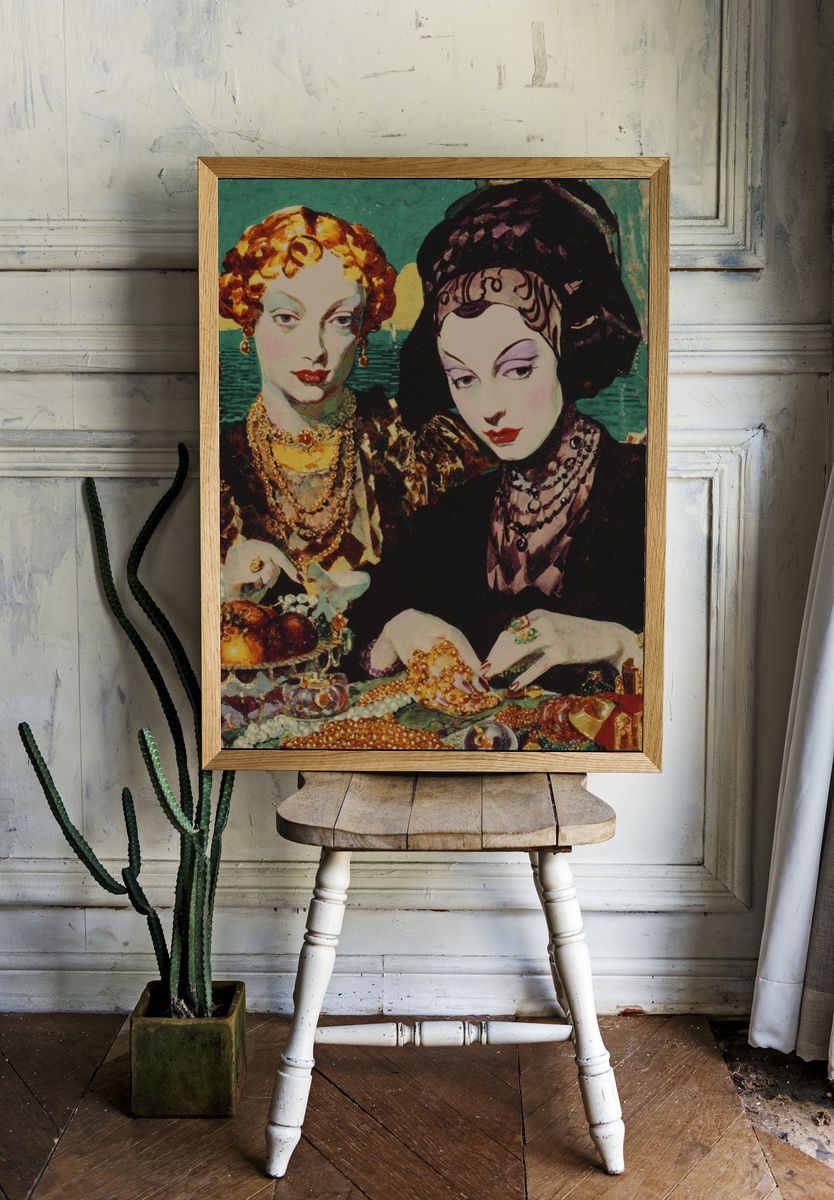 Elegant Women with Jewelry — Vintage Print. — room view 1