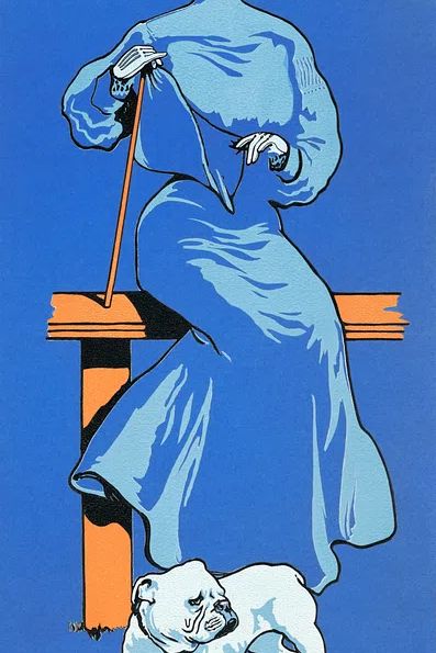 Elegant Woman with Bulldog — Vintage Print. poster — vintage art