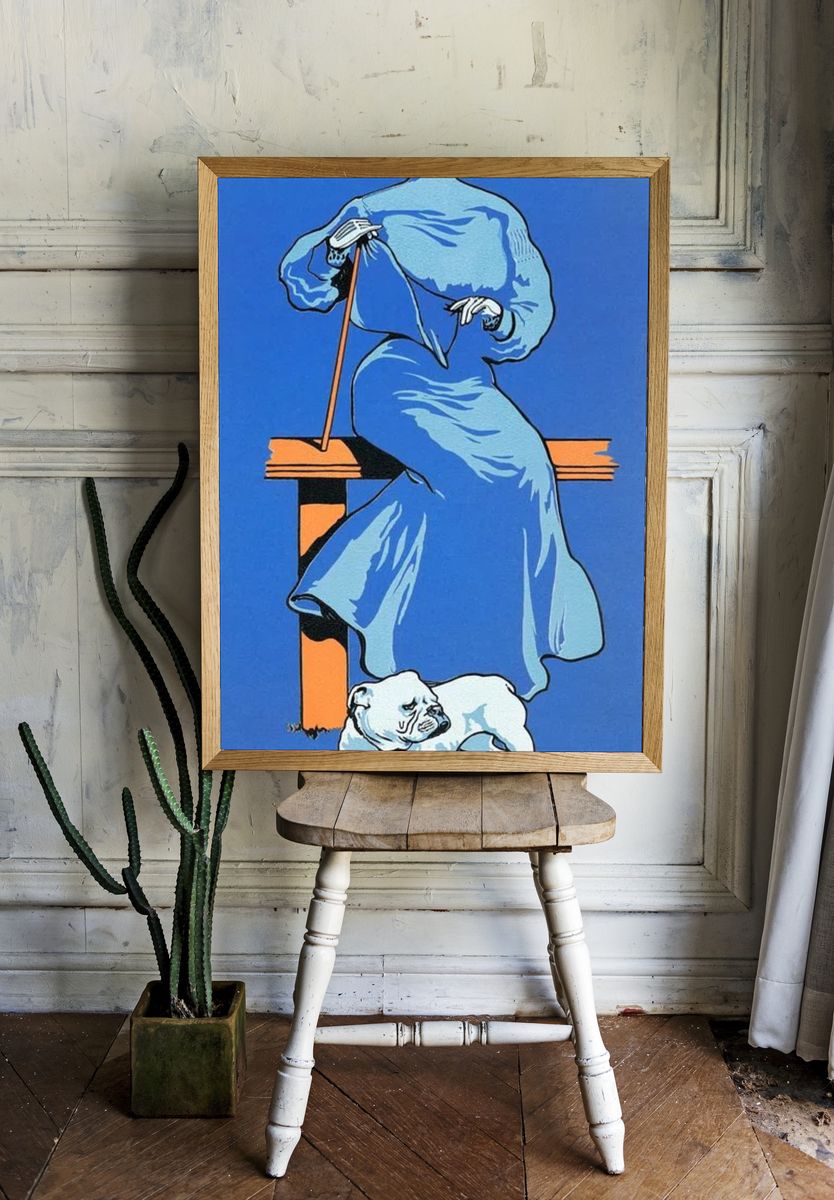 Elegant Woman with Bulldog — Vintage Print room preview