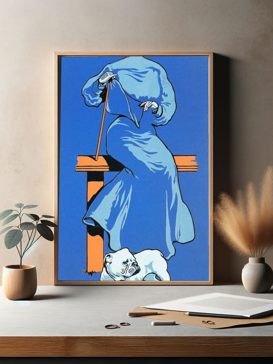 Elegant Woman with Bulldog — Vintage Print. — room view 2