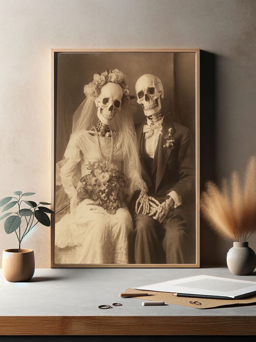 Skeleton Wedding Portrait — Vintage Print. — room view 2