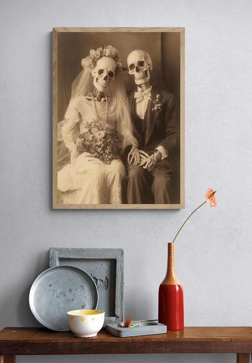Skeleton Wedding Portrait — Vintage Print. — room view 3