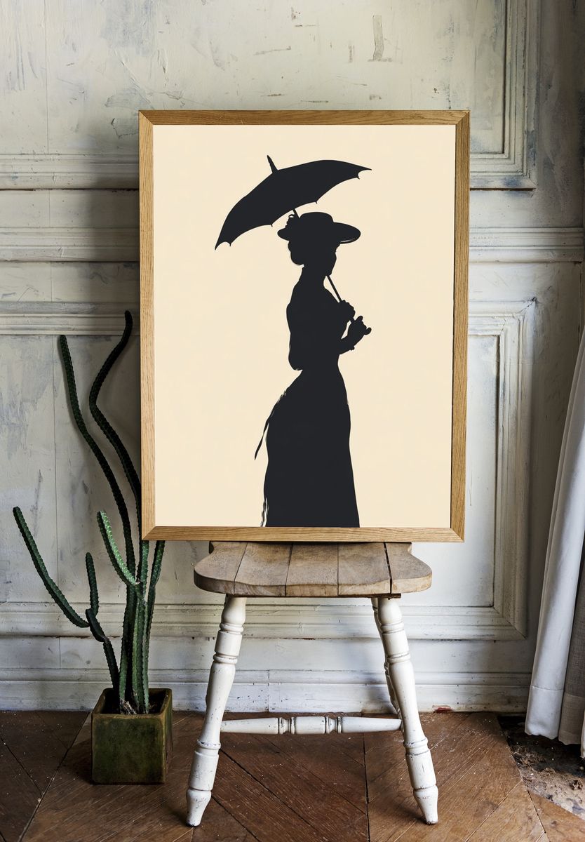 Elegant Woman Silhouette — Vintage Print. — room view 1