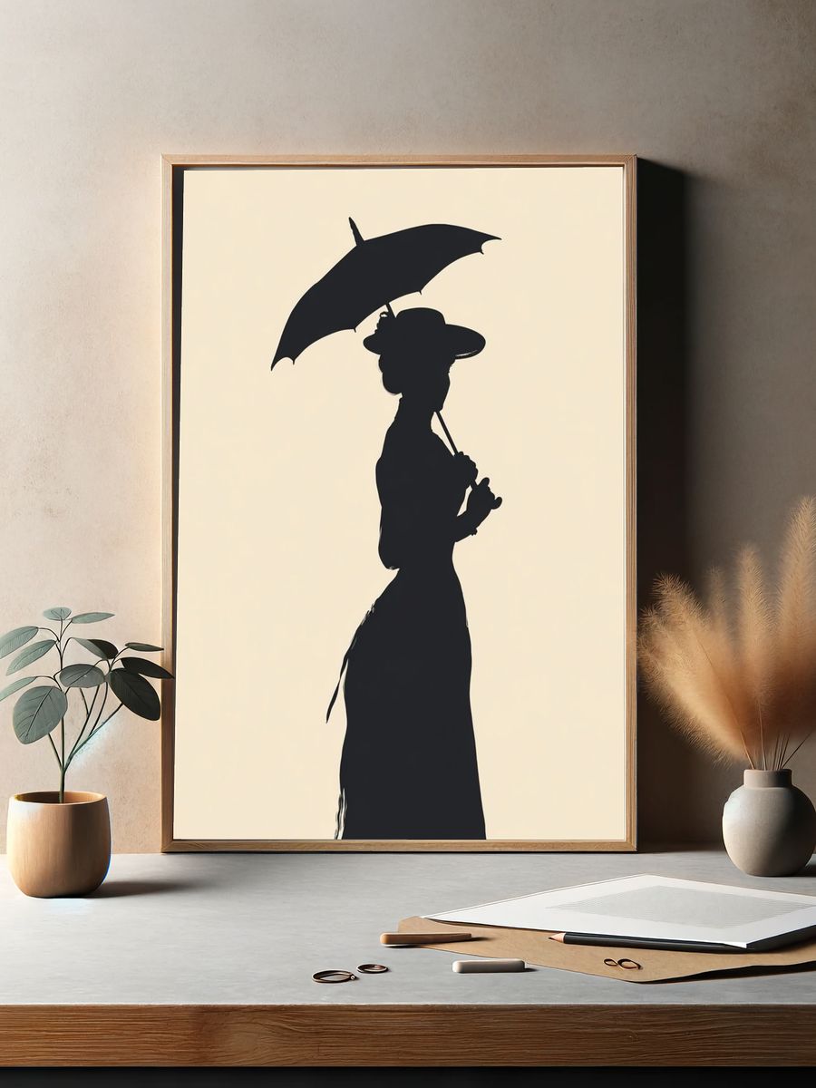 Elegant Woman Silhouette — Vintage Print. — room view 2