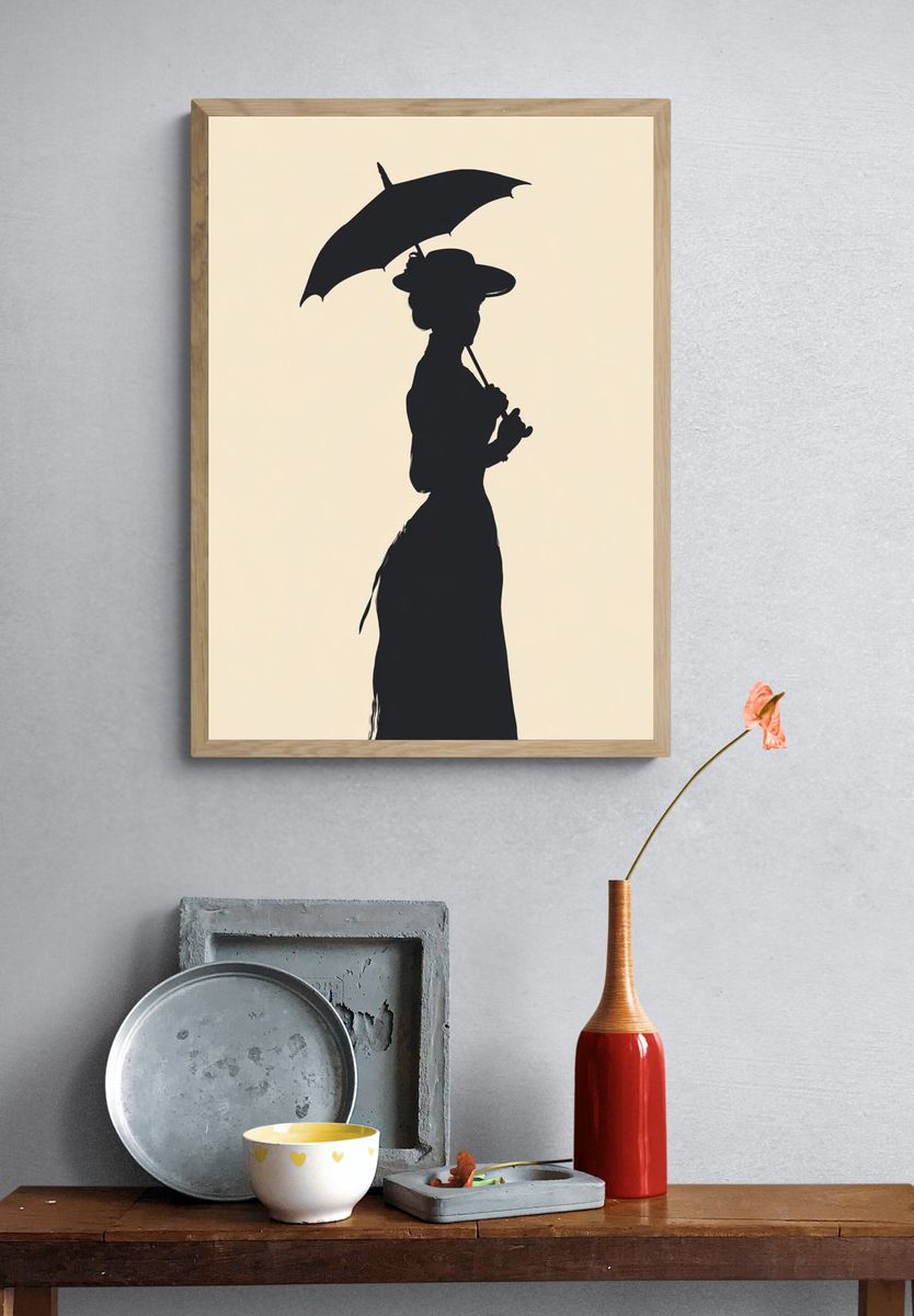 Elegant Woman Silhouette — Vintage Print. — room view 3