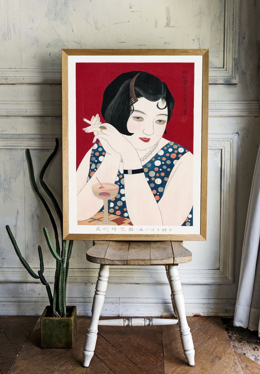 Elegant Woman with Cocktail — Vintage Print room preview