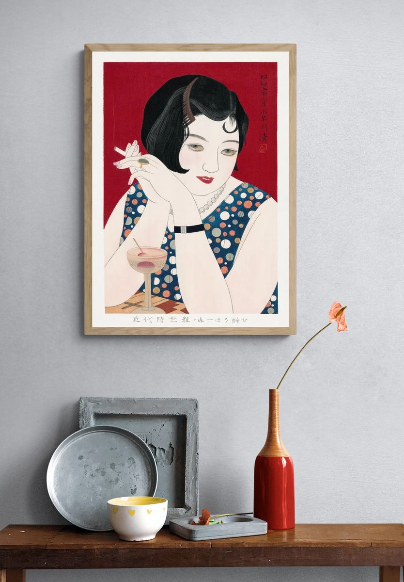 Elegant Woman with Cocktail — Vintage Print. — room view 3