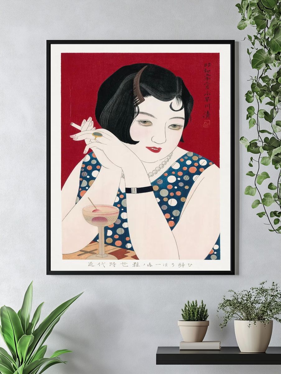 Elegant Woman with Cocktail — Vintage Print. — room view 4
